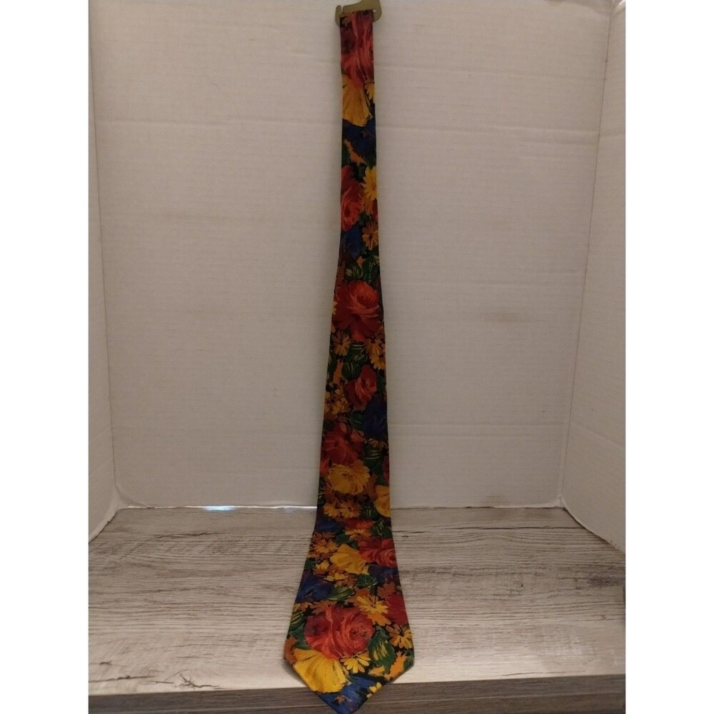 Vintage Generra Floral Tie 58" Multicolor Rayon Mens Accessory